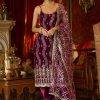 Women Lashkaraa | Purple Embroidered Velvet Straight Suit