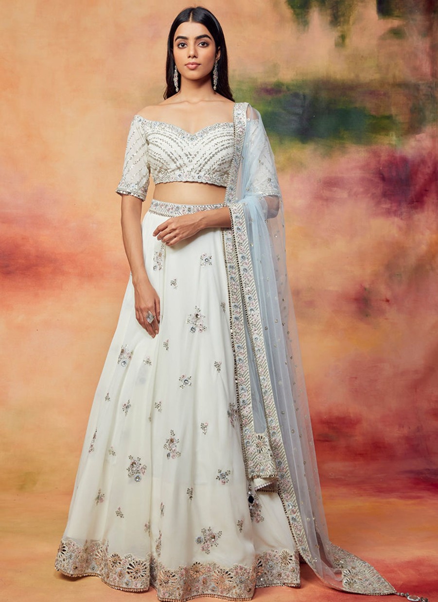 Women Lashkaraa | Off White And Mint Embroidered Lehenga