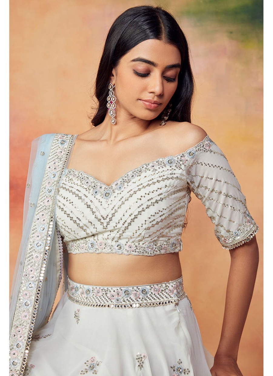 Women Lashkaraa | Off White And Mint Embroidered Lehenga