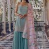 Women Lashkaraa | Light Blue Embroidered Sharara Suit