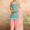 Women Lashkaraa | Teal And Pink Floral Printed Punjabi Suit