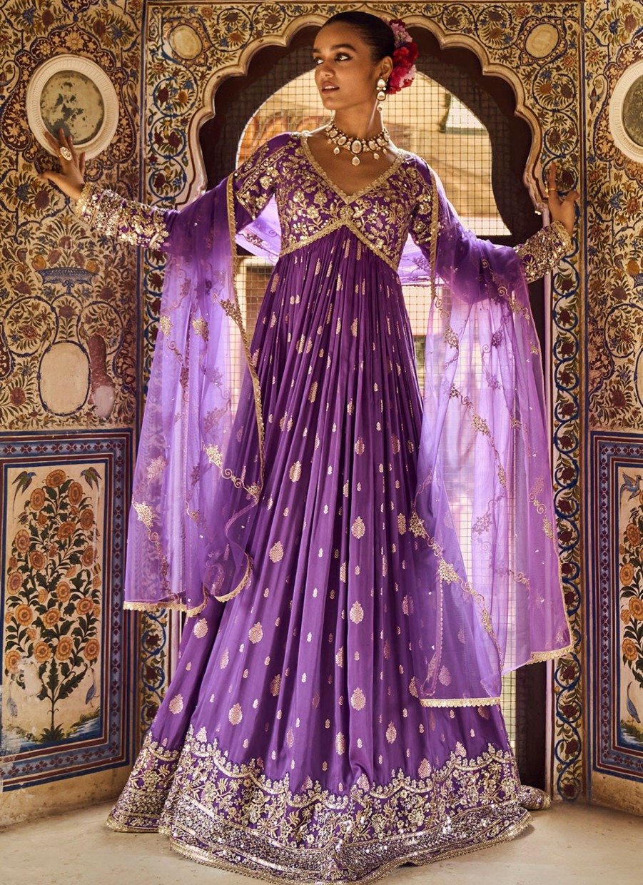 Women Lashkaraa | Purple Embroidered Brocade Anarkali