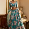 Women Lashkaraa | Turquoise Floral Printed Lehenga