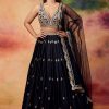 Women Lashkaraa | Black And Gold Embroidered Satin Lehenga