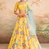 Women Lashkaraa | Yellow And Blue Floral Printed Lehenga