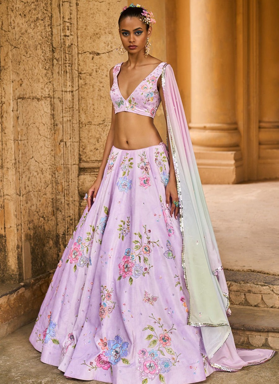 Women Lashkaraa | Soft Purple Embellished Velvet Lehenga