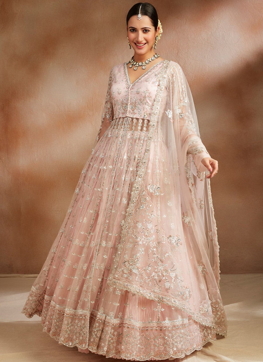 Women Lashkaraa | Blush Embroidered Anarkali Style Lehenga