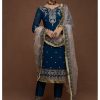 Women Lashkaraa | Blue And Light Pink Embroidered Straight Suit