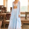 Women Lashkaraa | Light Blue Embellished Net Crop Jacket Set