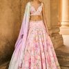 Women Lashkaraa | Multicolor Peach Embellished Velvet Lehenga