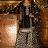 Women Lashkaraa | Black Embroidered Velvet Sharara Suit