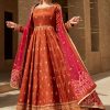 Women Lashkaraa | Deep Rust And Hot Pink Embroidered Anarkali