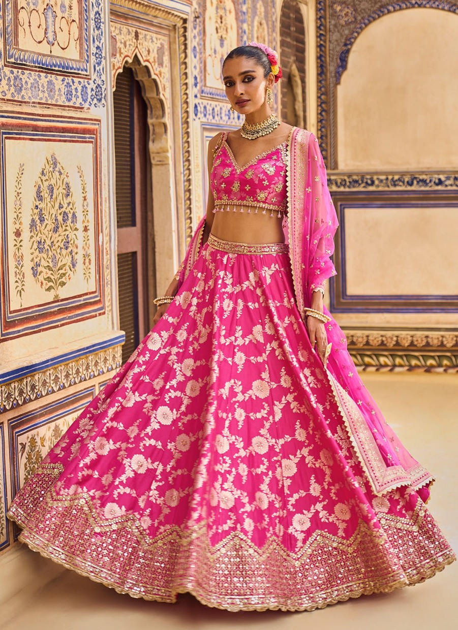 Women Lashkaraa | Pink Embroidered Brocade Lehenga