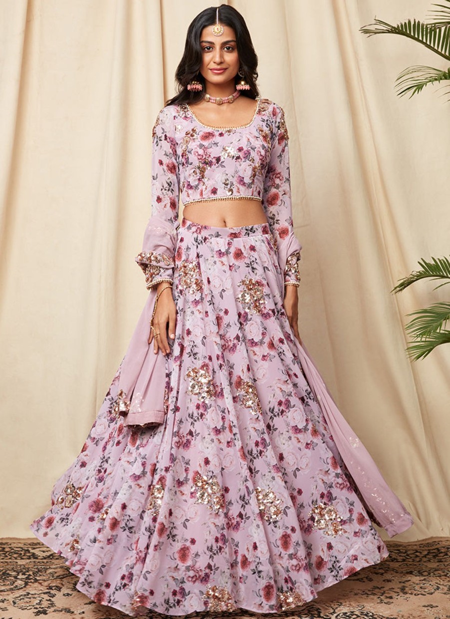 Women Lashkaraa | Lilac Floral Georgette Lehenga