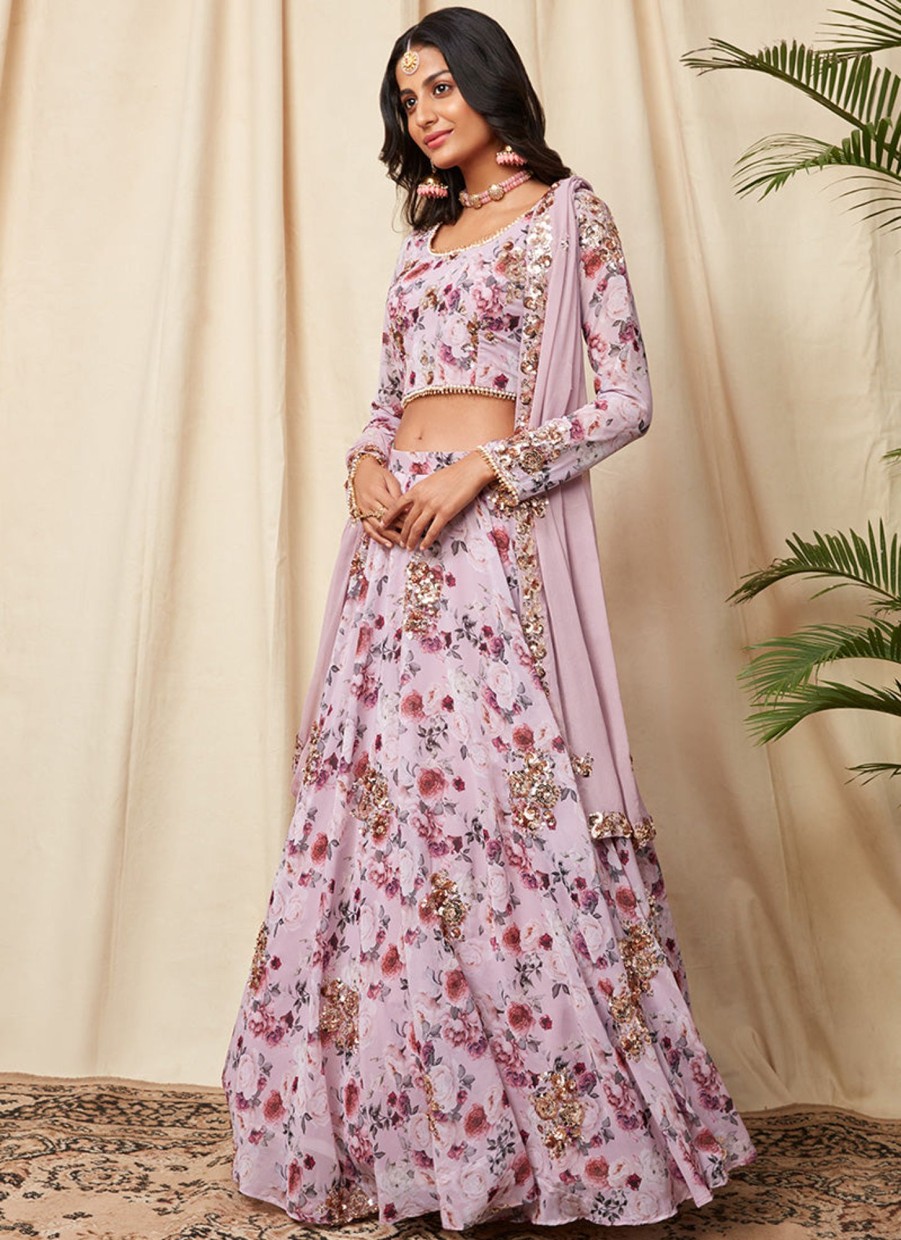 Women Lashkaraa | Lilac Floral Georgette Lehenga