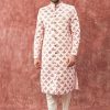 Men Lashkaraa | Pink Satin Printed Sherwani