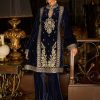 Women Lashkaraa | Blue Embroidered Velvet Pant Suit