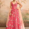 Women Lashkaraa | Hot Pink Floral Printed Anarkali