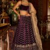 Women Lashkaraa | Deep Purple Embroidered Velvet Lehenga