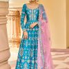 Women Lashkaraa | Teal Embroidered Satin Anarkali