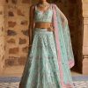 Women Lashkaraa | Mint And Hot Pink Embroidered Net Lehenga