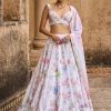 Women Lashkaraa | Light Grey Embellished Velvet Lehenga