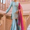 Women Lashkaraa | Dusty Mint Embroidered Gharara Suit