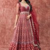 Women Lashkaraa | Deep Maroon Printed Satin Anarkali