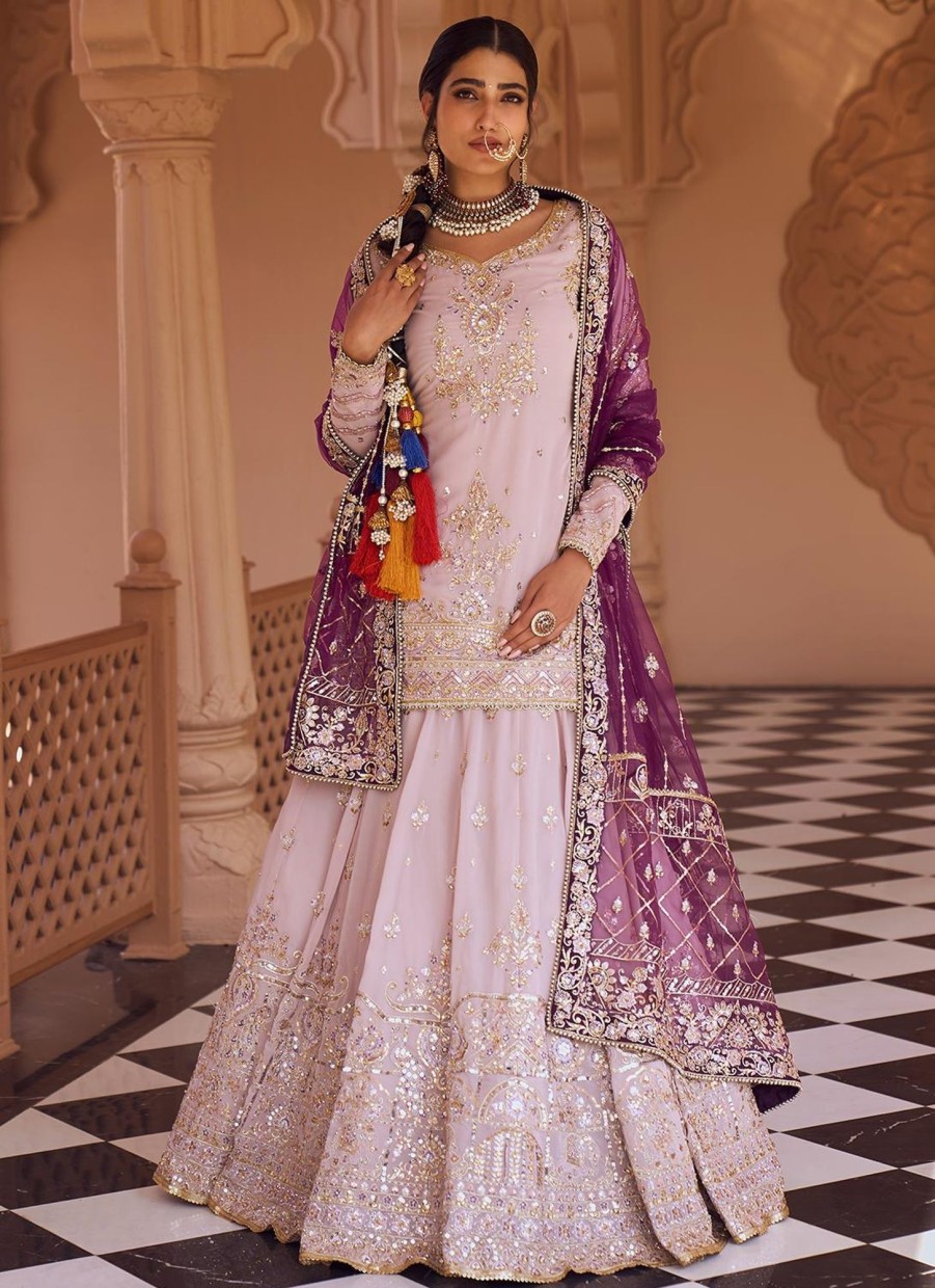 Women Lashkaraa | Soft Lavender And Purple Embroidered Lehenga