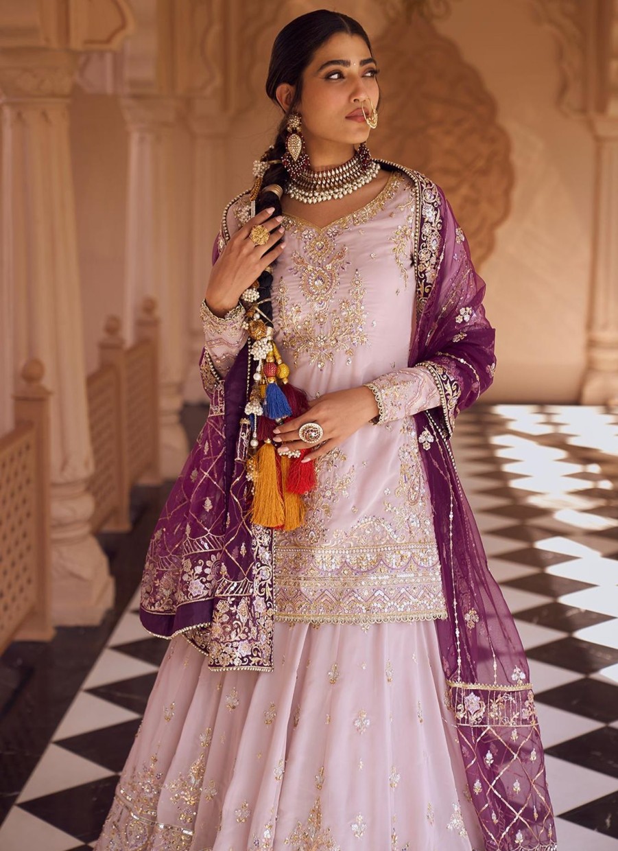 Women Lashkaraa | Soft Lavender And Purple Embroidered Lehenga