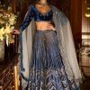 Women Lashkaraa | Blue Embroidered Velvet Lehenga