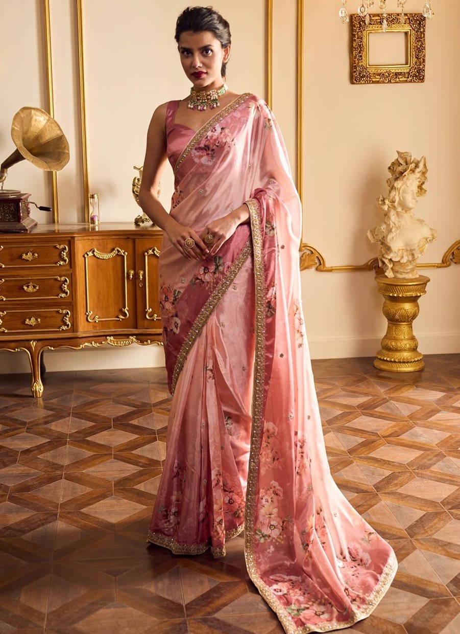 Women Lashkaraa | Light Pink Floral Printed Saree