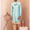 Men Lashkaraa | Light Blue Raw Silk Sherwani Set