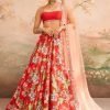 Women Lashkaraa | Red Floral Printed Lehenga