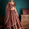 Women Lashkaraa | Dusty Mauve And Gold Embroidered Velvet Lehenga