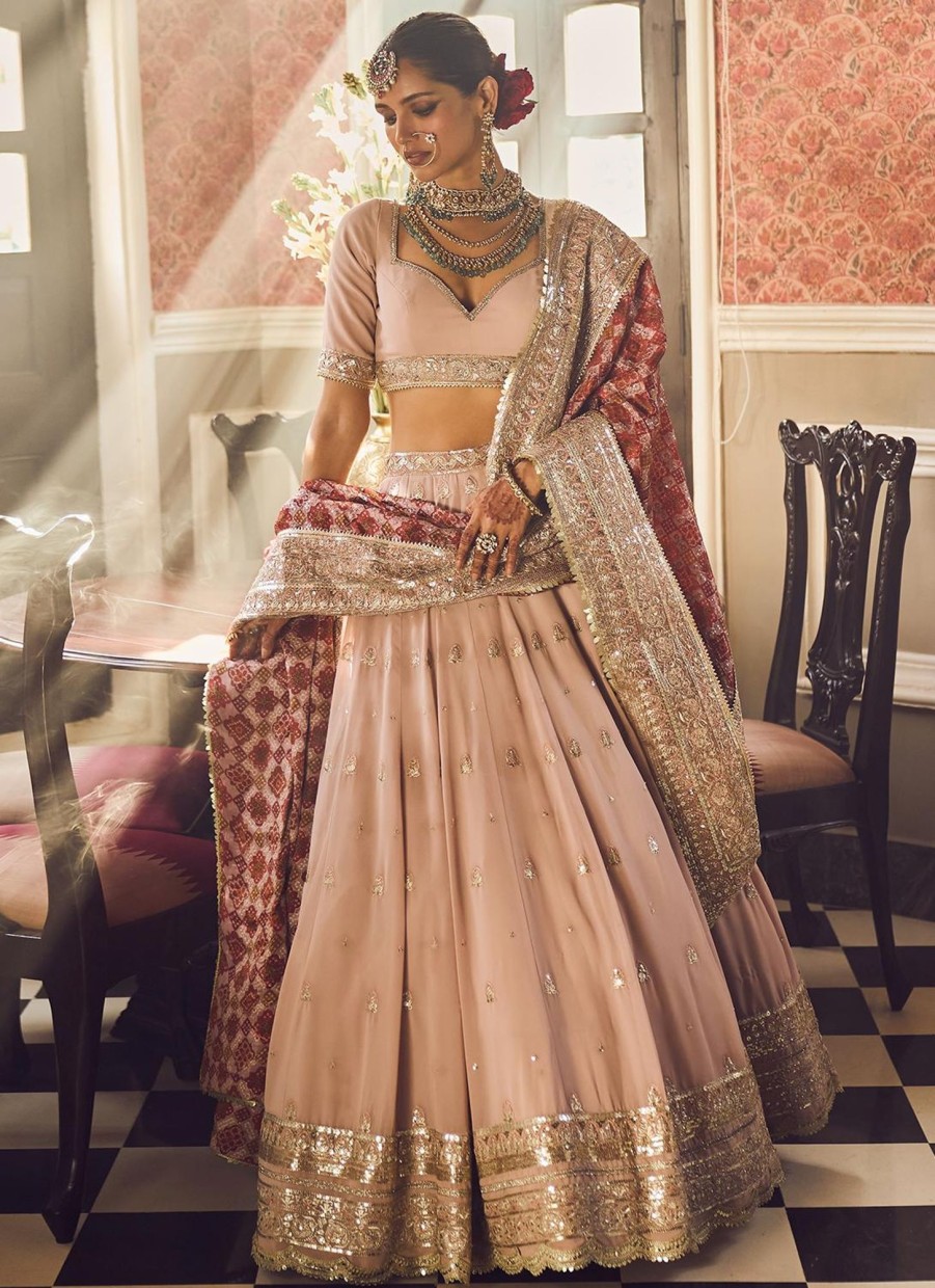 Women Lashkaraa | Dusty Pink And Red Embroidered Lehenga