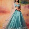 Women Lashkaraa | Dusty Teal And Pink Embroidered Lehenga