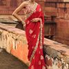 Women Lashkaraa | Red Embroidered Brocade Saree