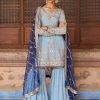 Women Lashkaraa | Dusty Blue Georgette Gharara Suit