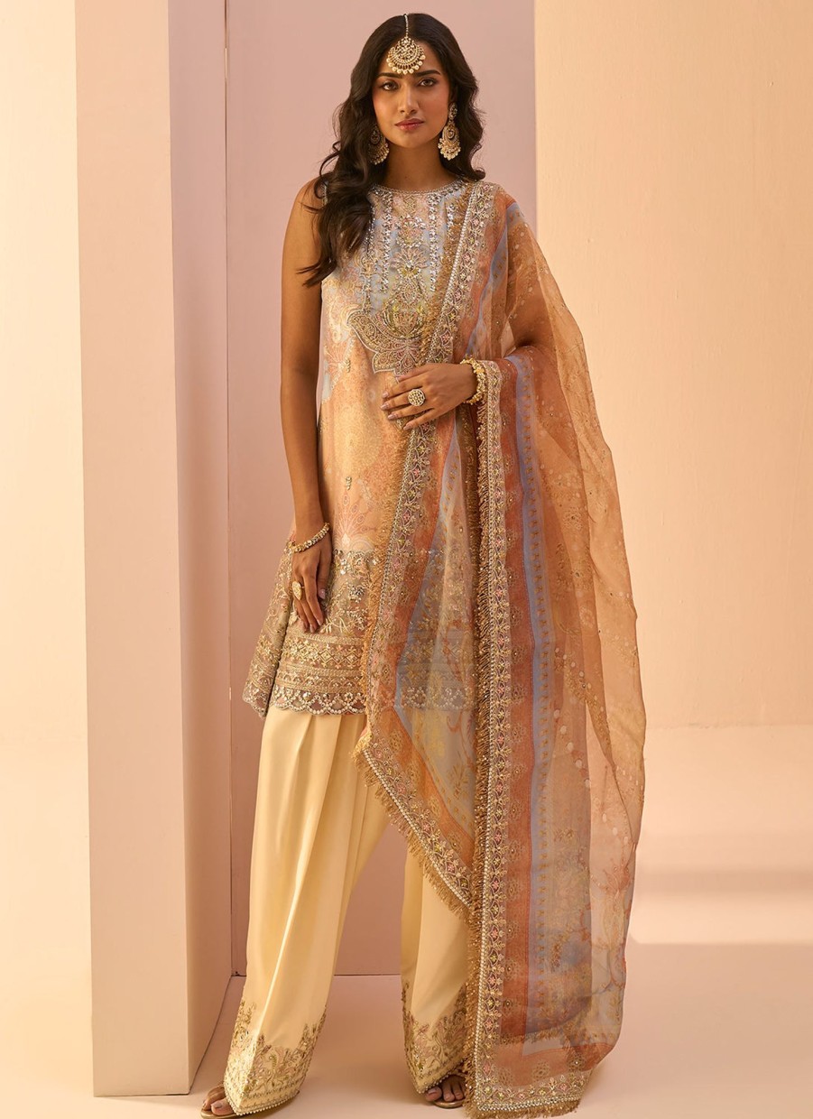 Women Lashkaraa | Soft Yellow Multicolor Embroidered Patiala Suit