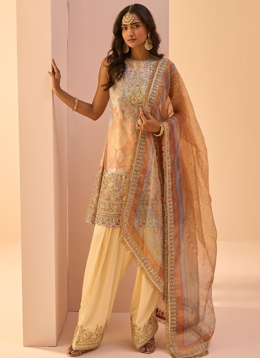 Women Lashkaraa | Soft Yellow Multicolor Embroidered Patiala Suit