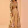 Women Lashkaraa | Golden Beige Embroidered Crop Jacket Set