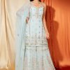 Women Lashkaraa | Powder Blue Embroidered Georgette Sharara Suit