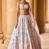 Women Lashkaraa | Mint And Purple Embellished Velvet Lehenga