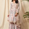 Women Lashkaraa | Dusty Peach Floral Georgette Gharara Suit