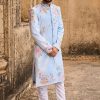 Men Lashkaraa | Light Blue Hand Embroidered Velvet Sherwani