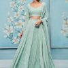 Women Lashkaraa | Dusty Mint Green Thread Embroidered Lehenga