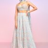 Women Lashkaraa | Dusty Blue Embellished Crop Sharara Suit