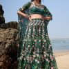 Women Lashkaraa | Bottle Green Floral Printed Crop Sharara Set