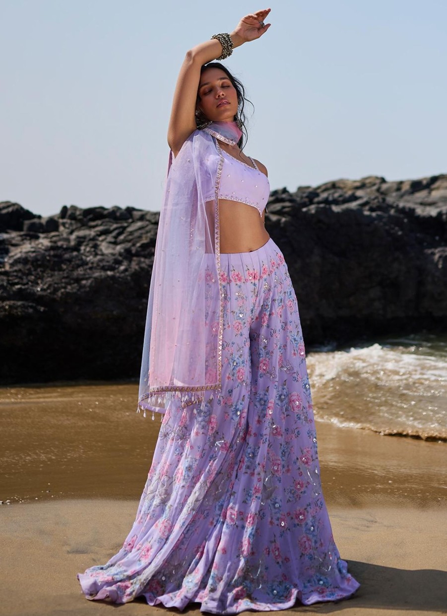 Women Lashkaraa | Lavender Floral Printed Palazzo Set